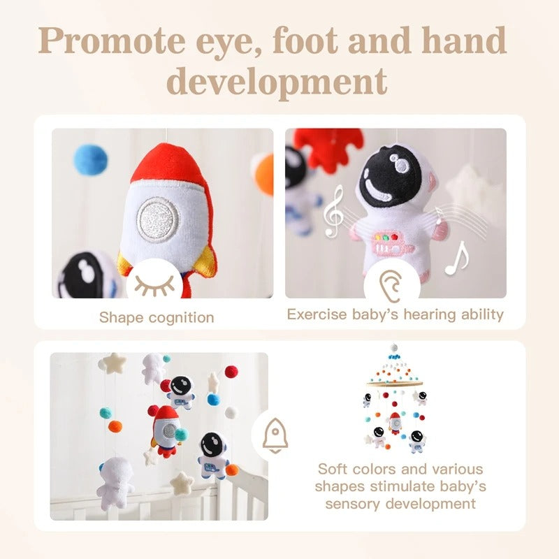 Wooden Astronaut Baby Rattle Toy - Mobile for 0-12 Months Baby