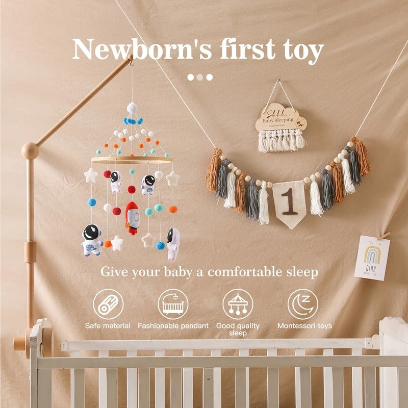 Wooden Astronaut Baby Rattle Toy - Mobile for 0-12 Months Baby