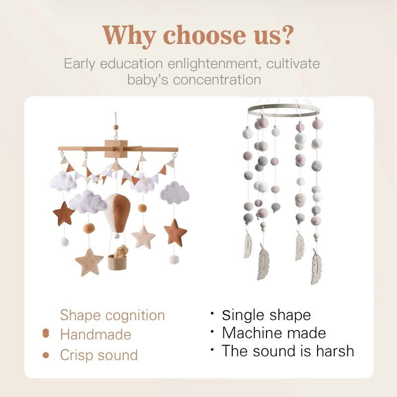 Hot Air Balloon Baby Mobile – Soft Felt Wooden Cot Mobile