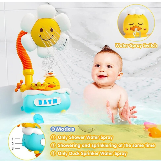 Adjustable Sunflower Shower Head Baby Bath Toy for Bathtubs