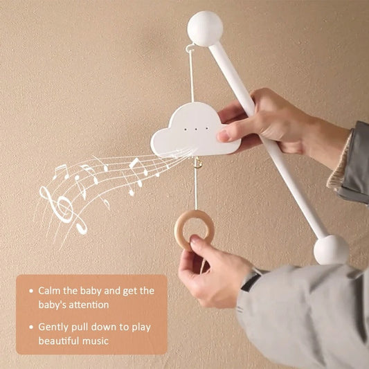 White Wooden Baby Crib Mobile Hanger With Cloud Music Box