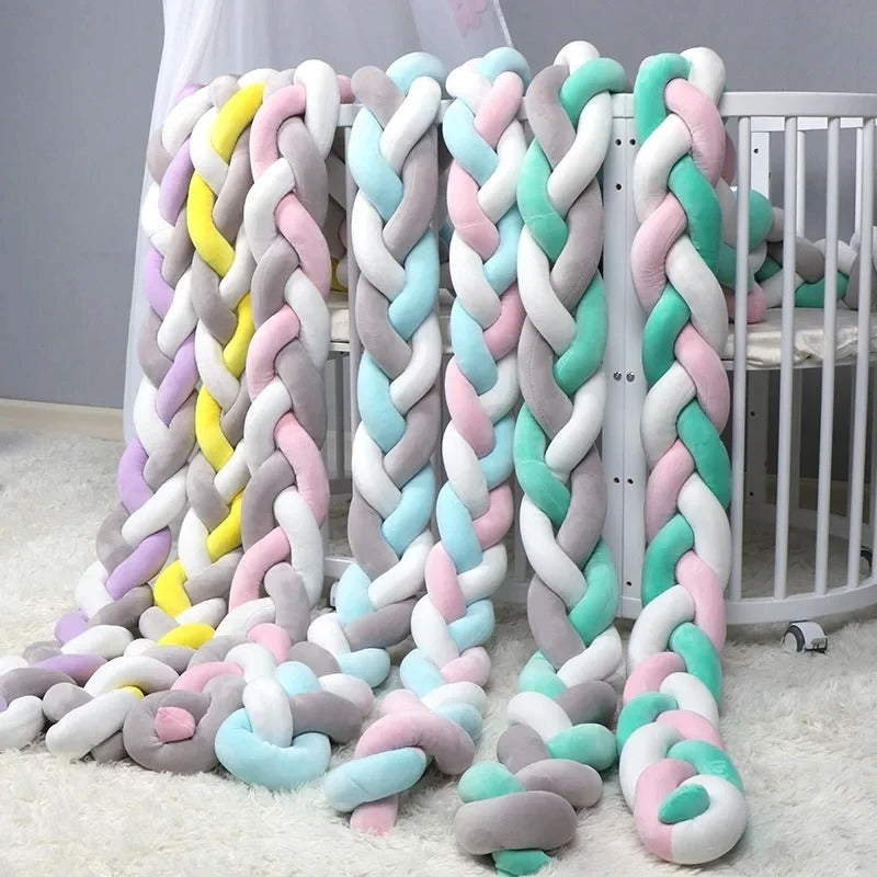 Baby Crib Protector Knot Baby Bed Bumper Weaving Plush Infant Crib Cushion For Newborns