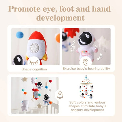 Wooden Astronaut Baby Rattle Toy - Mobile for 0-12 Months Baby