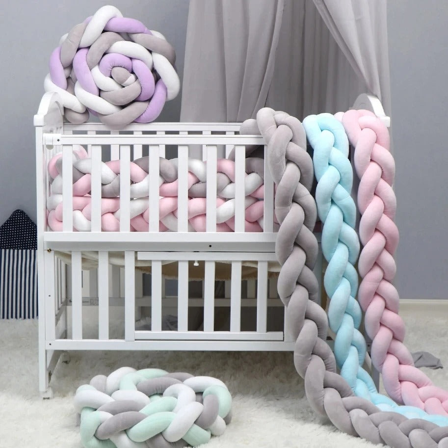 Baby Crib Protector Knot Baby Bed Bumper Weaving Plush Infant Crib Cushion For Newborns