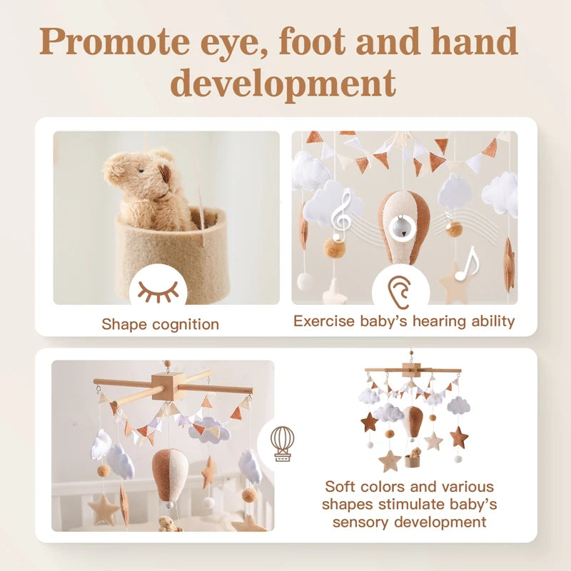 Hot Air Balloon Baby Mobile – Soft Felt Wooden Cot Mobile