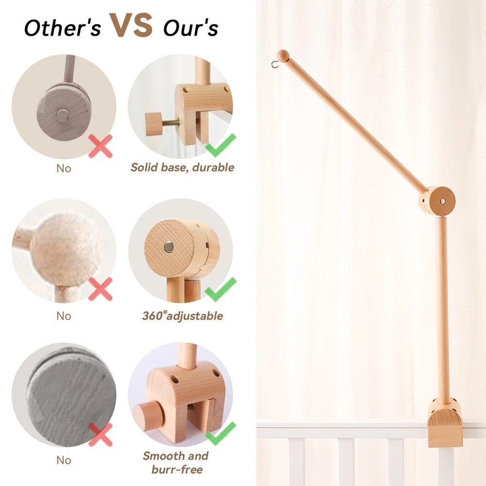 Adjustable Wooden Baby Mobile Hanger – Perfect for Cribs & Nursery Decor