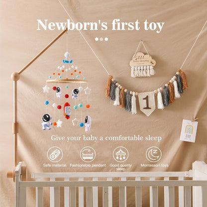 Wooden Astronaut Baby Rattle Toy - Mobile for 0-12 Months Baby
