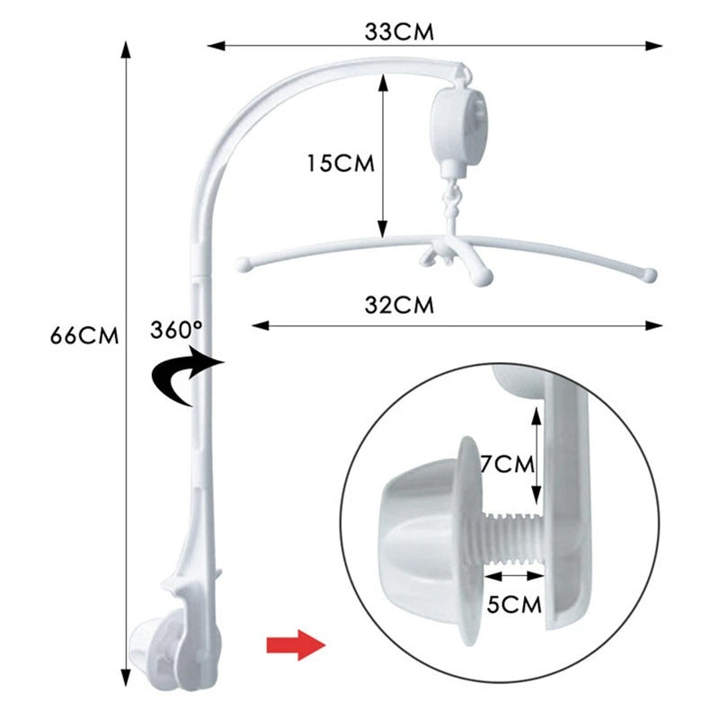 White Baby Crib Mobile with Rattle and Music Box - Bed Bell Toy Holder