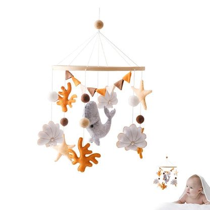 Blue & Orange Whale, Handmade Baby Mobile Wooden Bed Bell