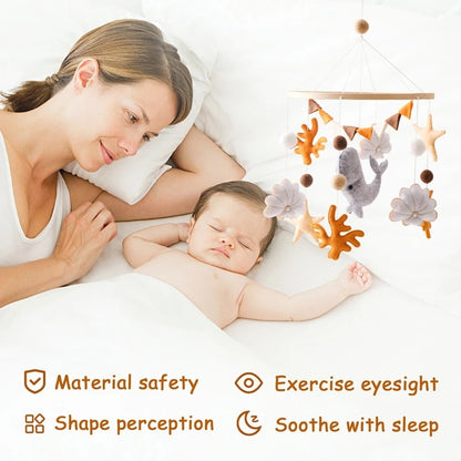 Blue & Orange Whale, Handmade Baby Mobile Wooden Bed Bell